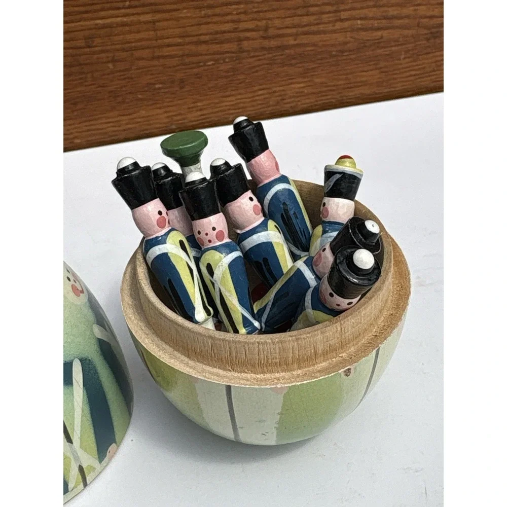Vintage Wood Nesting Egg 9 Wood Soldiers Poland Toys Decor Hand Painted